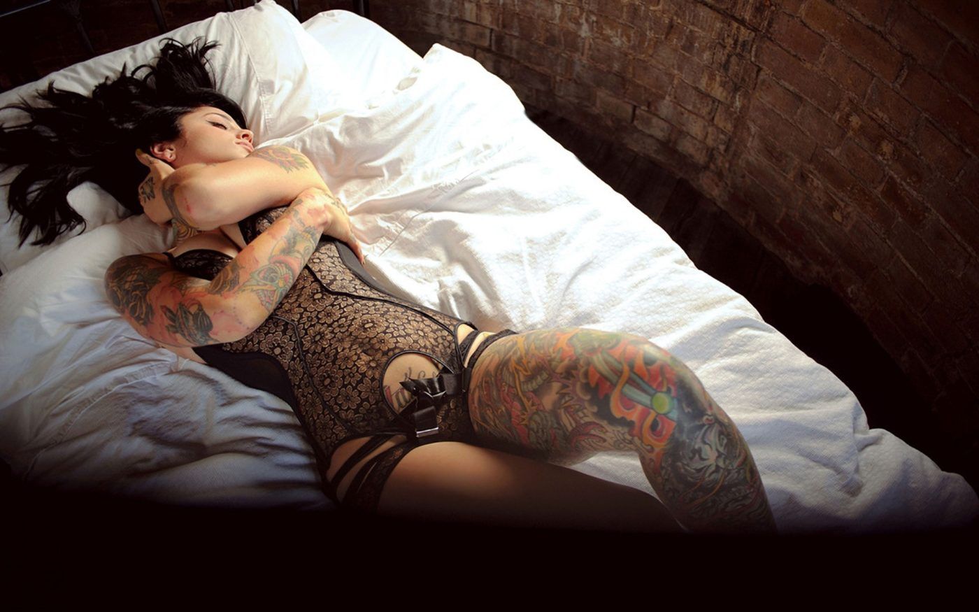 Girl brunette lingerie tattoo hot beauty nice sexy